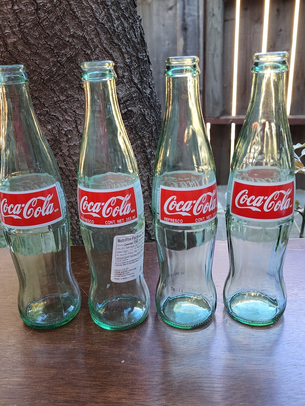 Set of 4 Vintage Style Mexican Coca Cola Green Glass Bottles 355ml Empty